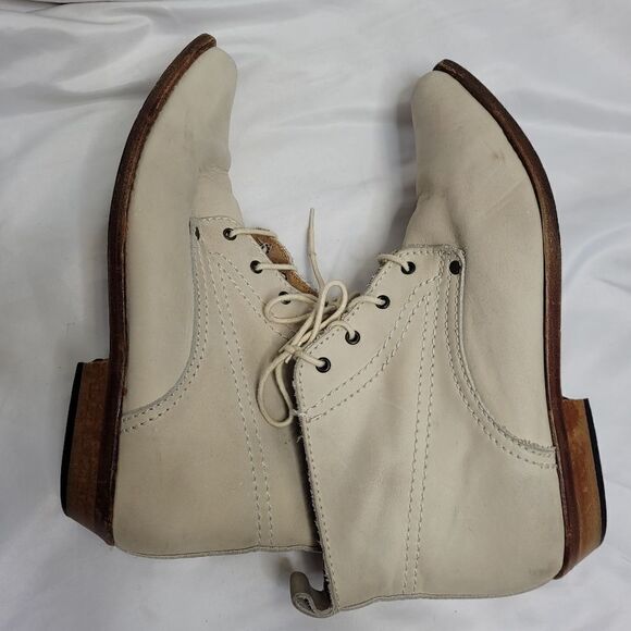 VINTAGE 90s ivory leather lace up ankle pointed‎ toe granny booties 40/9 - Picture 7 of 12